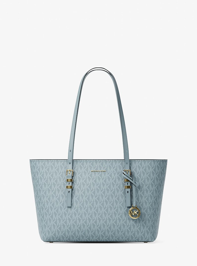 Quinn Medium Signature Logo and Leather Tote Bag in CHAMBRAY | Michael Kors
