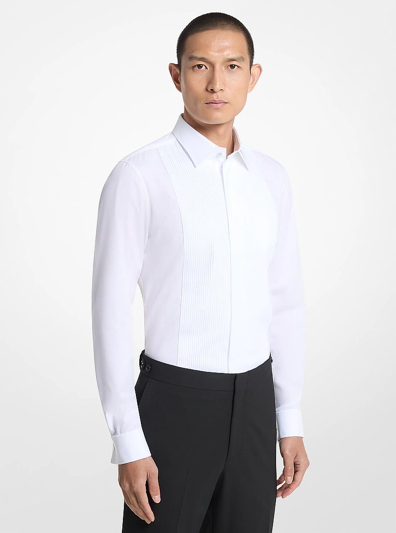 Slim-Fit Pleated Stretch Cotton Tuxedo Shirt in WHITE | Michael Kors