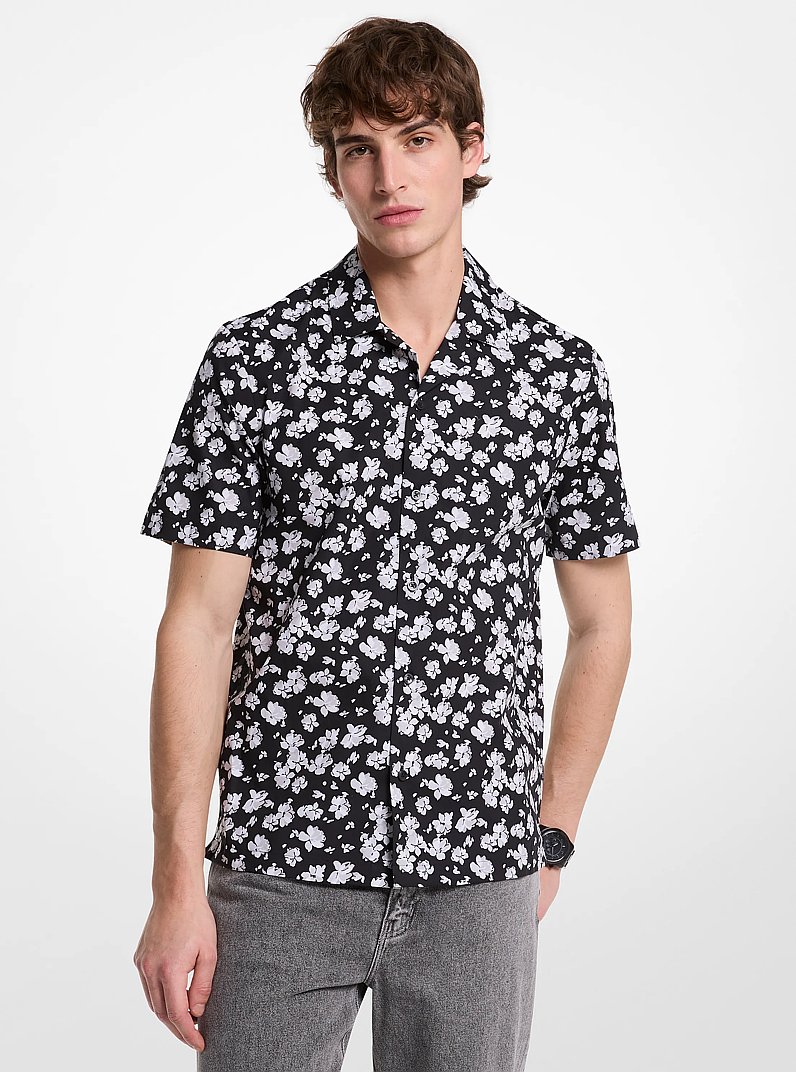 Chemise Camp florale en coton extensible in NOIR | Michael Kors