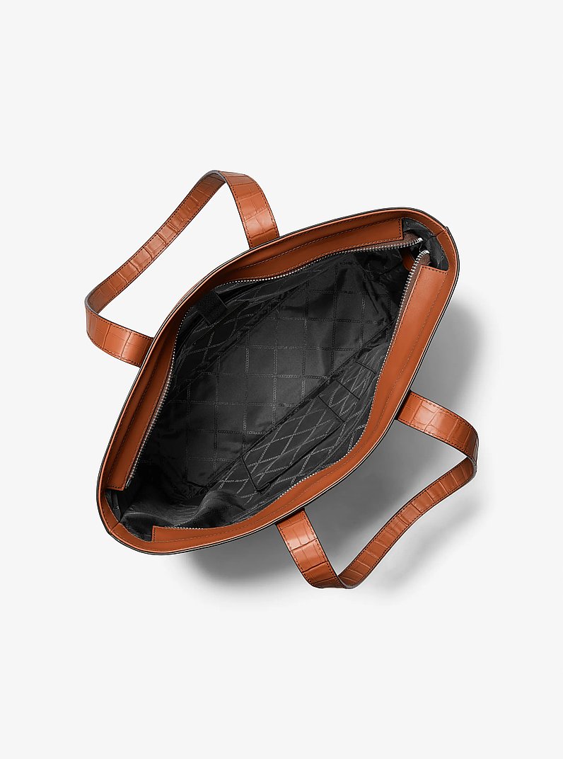 Hudson Textured Leather Top-Zip Tote Bag in LUGGAGE | Michael Kors