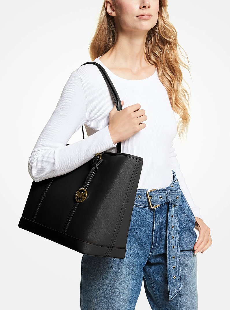 Jet Set Travel Large Saffiano Leather Tote Bag in BLACK | Michael Kors