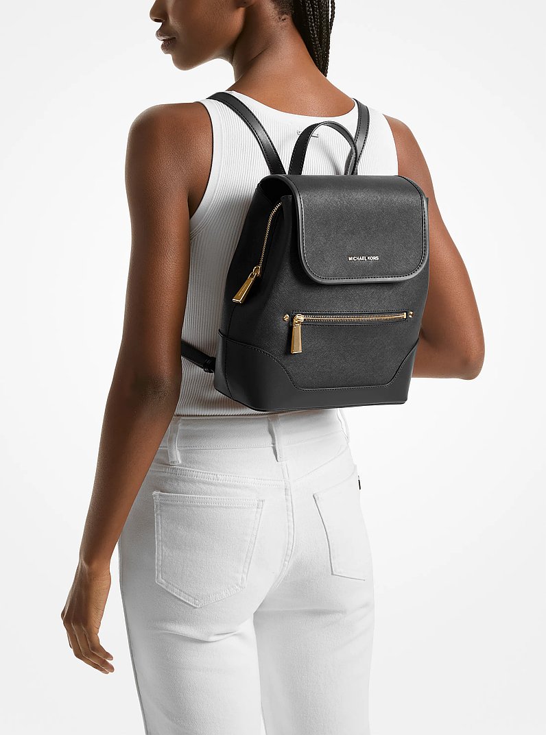 Harrison Medium Saffiano Leather Backpack in BLACK | Michael Kors