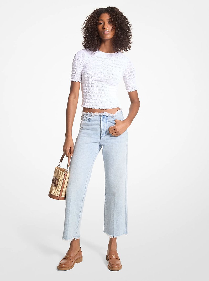 Frayed Denim Cropped Jeans in BLUE HAZE WASH | Michael Kors
