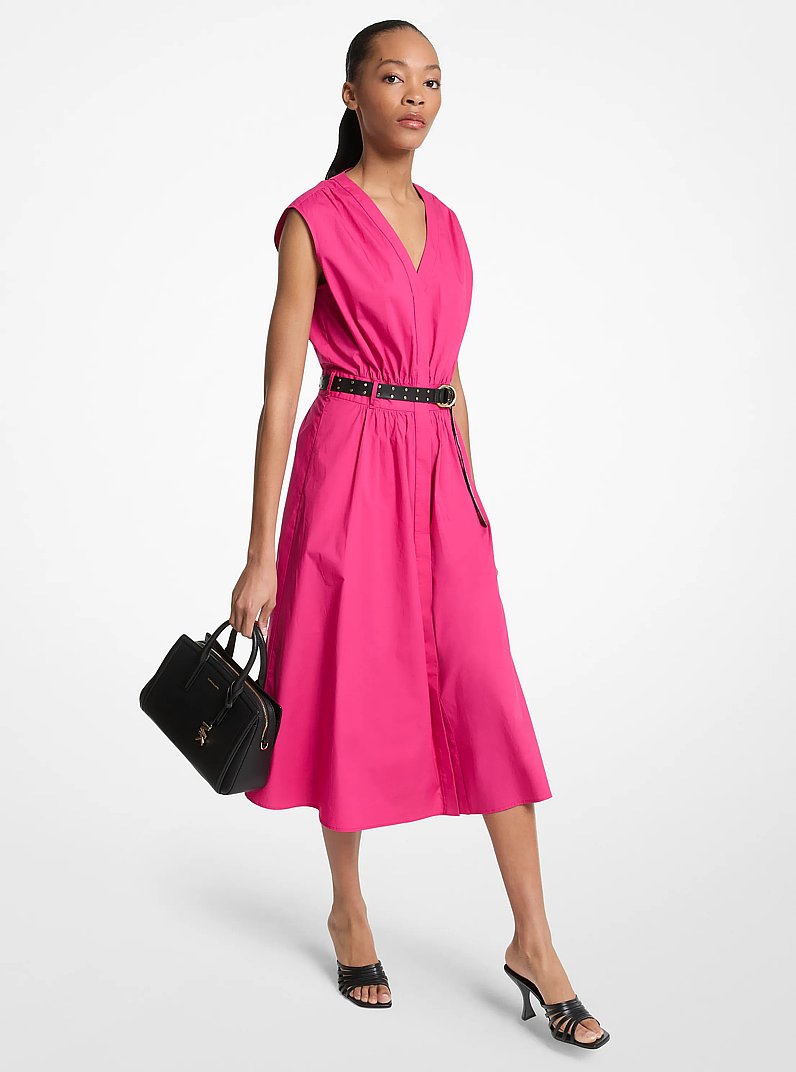 Stretch Cotton Poplin Belted Dress in WILDBERRY | Michael Kors