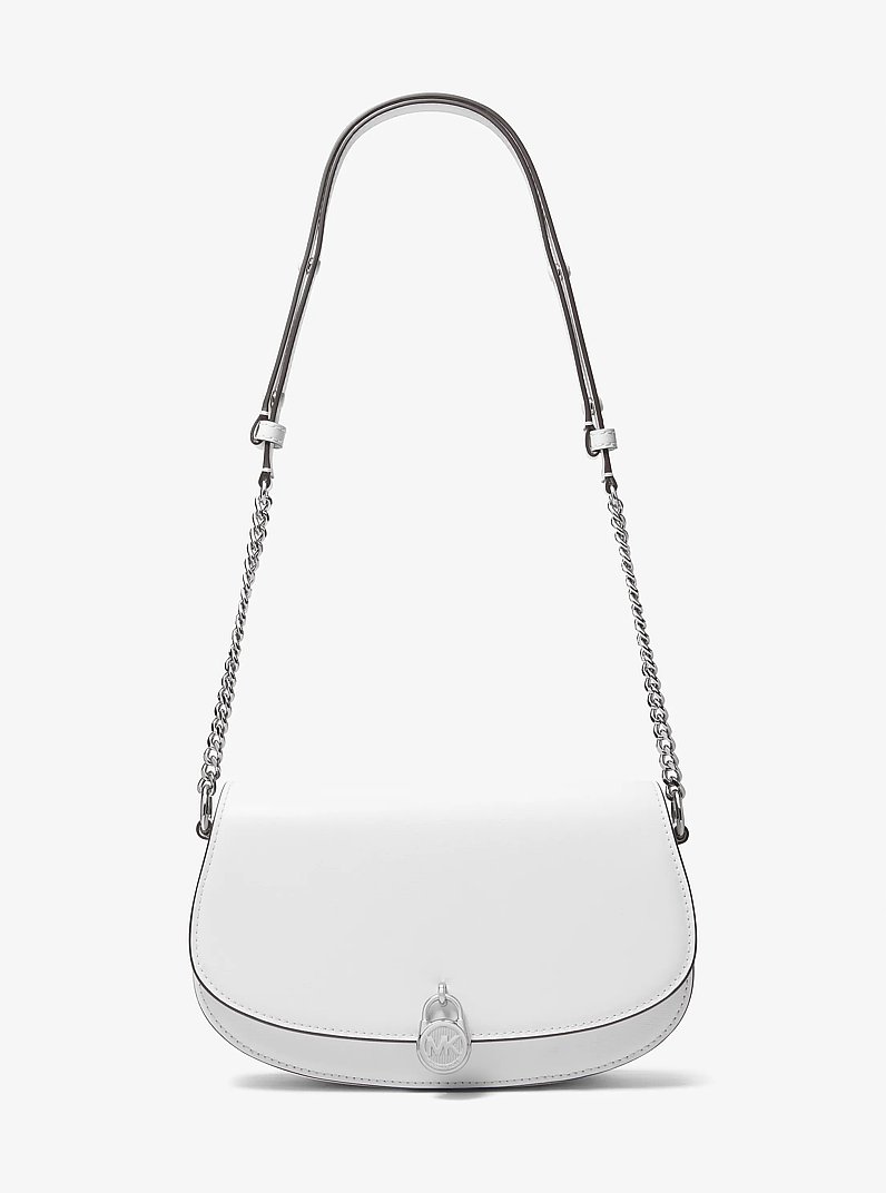 Mila Medium Leather Messenger Bag in OPTIC WHITE | Michael Kors
