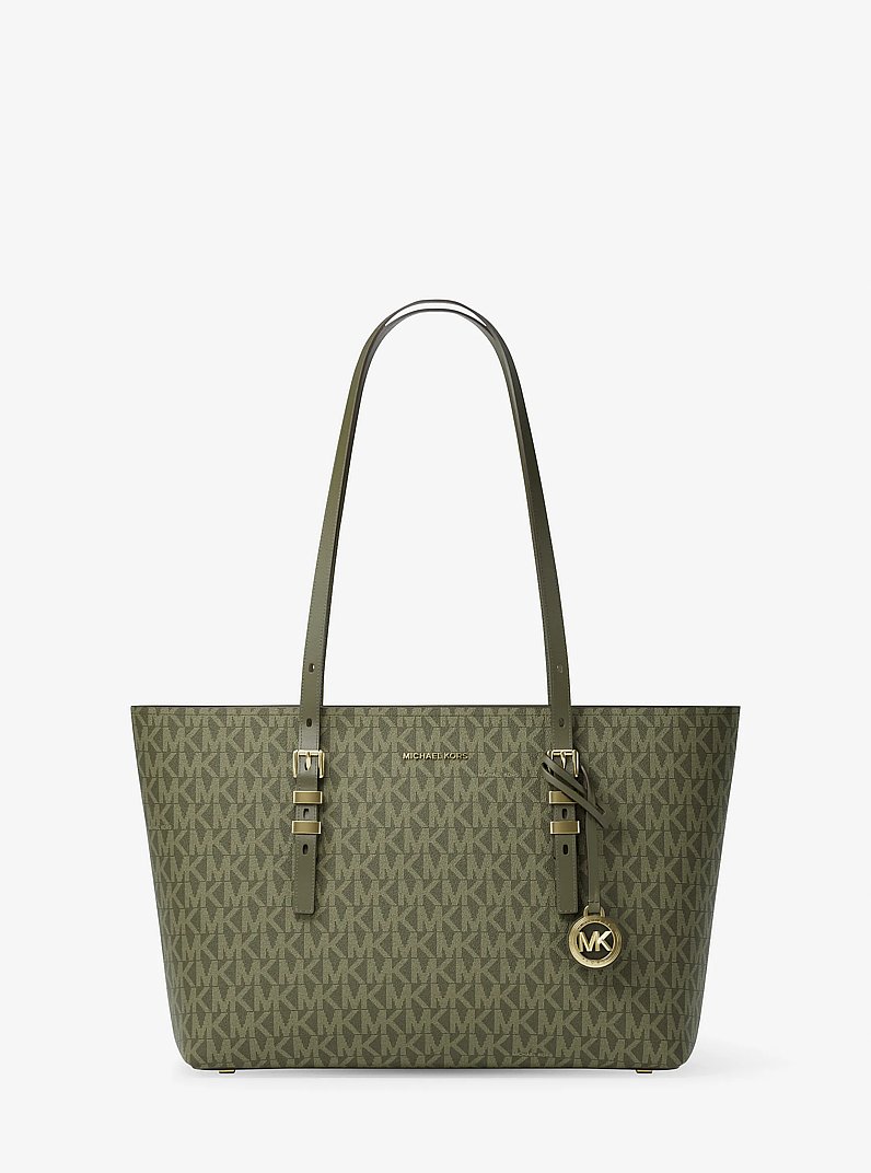 Quinn Medium Signature Logo and Leather Tote Bag in IVY | Michael Kors