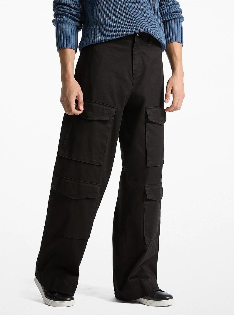 Stretch Cotton Wide-Leg Cargo Pants in BLACK | Michael Kors