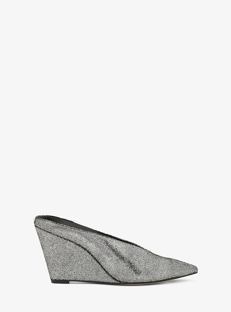 Xandra Metallic Leather Wedge Mule in SILVER | Michael Kors