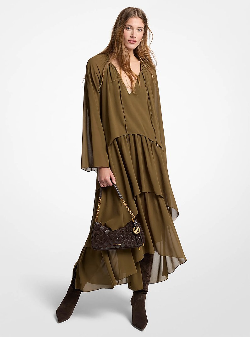 Ruffled Georgette High-Low Maxi Dress in DUFFLE | Michael Kors