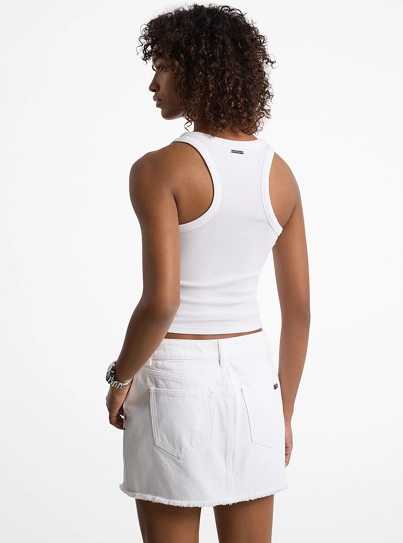 Tie-Front Ribbed Stretch Knit Tank Top in WHITE | Michael Kors