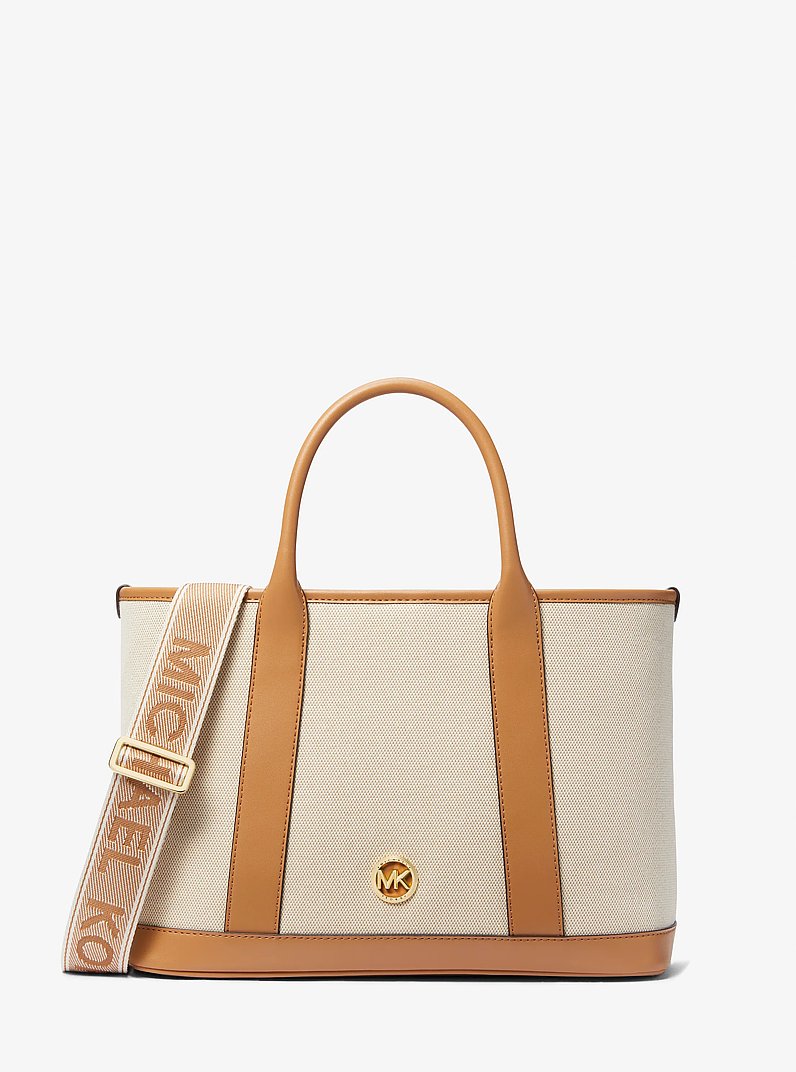 Luisa Medium Cotton Canvas Satchel in PALE PEANUT | Michael Kors