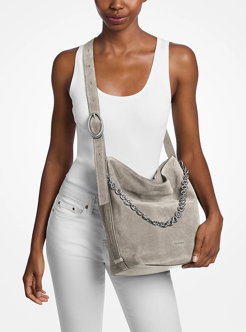 Nolita Large Suede Bucket Bag in HEATHER GREY | Michael Kors