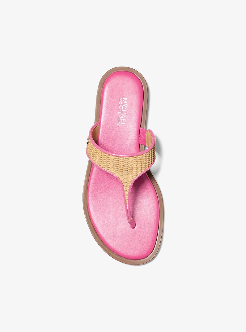 Carson Straw T-Strap Sandal in DRAGONFRUIT | Michael Kors