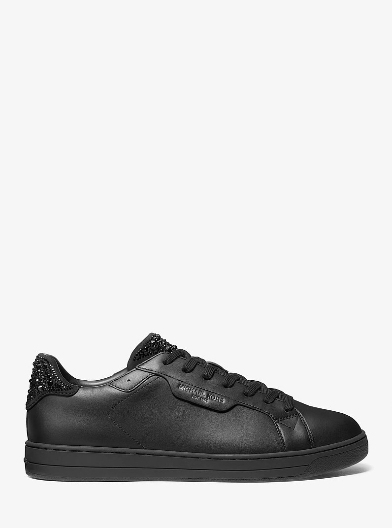Keating Embellished Leather Sneaker in BLACK | Michael Kors