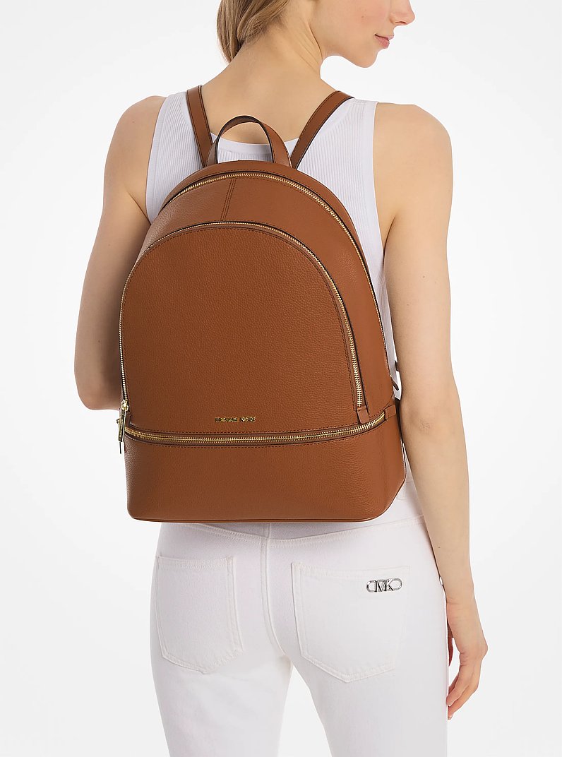 Rhea Large Pebbled Leather Backpack in LUGGAGE | Michael Kors