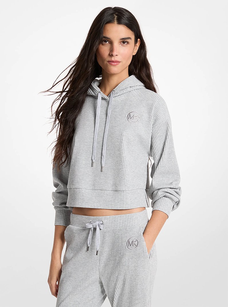 Ribbed Knit Hoodie in PEARL GREY | Michael Kors
