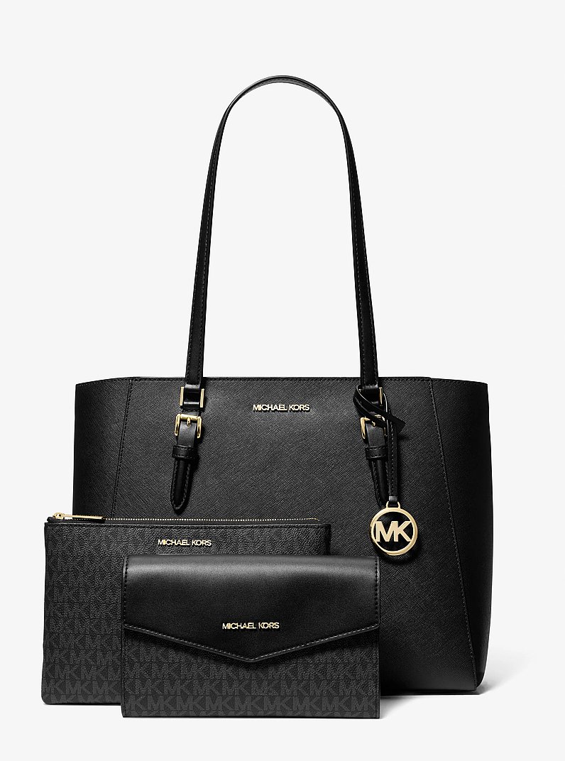 Charlotte Large Saffiano Leather 3-in-1 Tote Bag in BLACK | Michael Kors