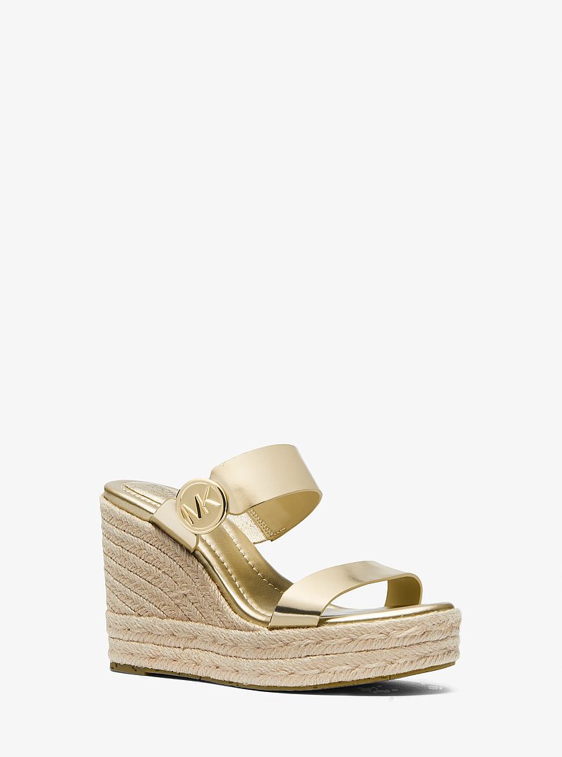 Lucinda Metallic Leather Wedge Sandal in PALE GOLD | Michael Kors
