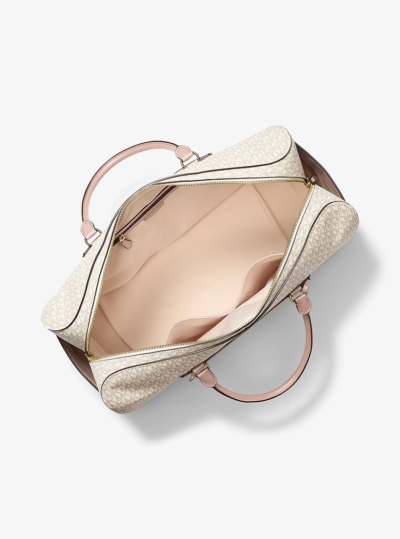 Jet Set Travel Extra-Large Signature Logo Weekender Bag in VANILLA/SOFT PINK | Michael Kors