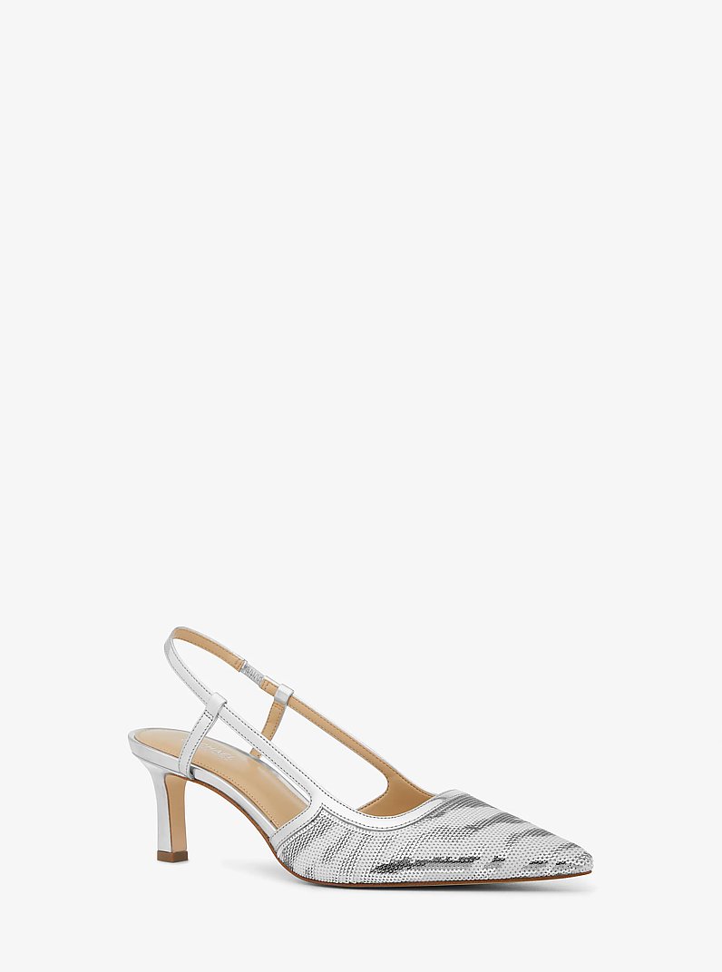 Alora Sequined Zebra Slingback Pump in OPTIC WHITE/SILVER | Michael Kors
