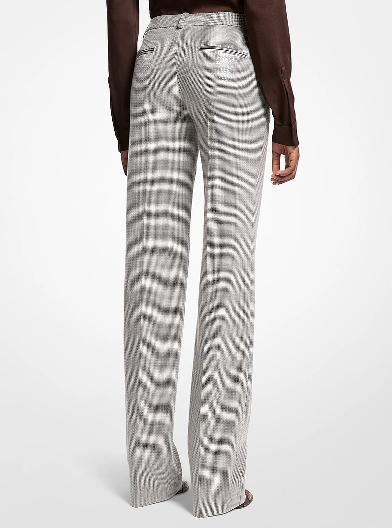 Pantalones Carolyn de lana el&aacute;stica con estampado pata de gallo y lentejuelas bordadas a mano in CHOCOLATE/BLANCO | Michael Kors