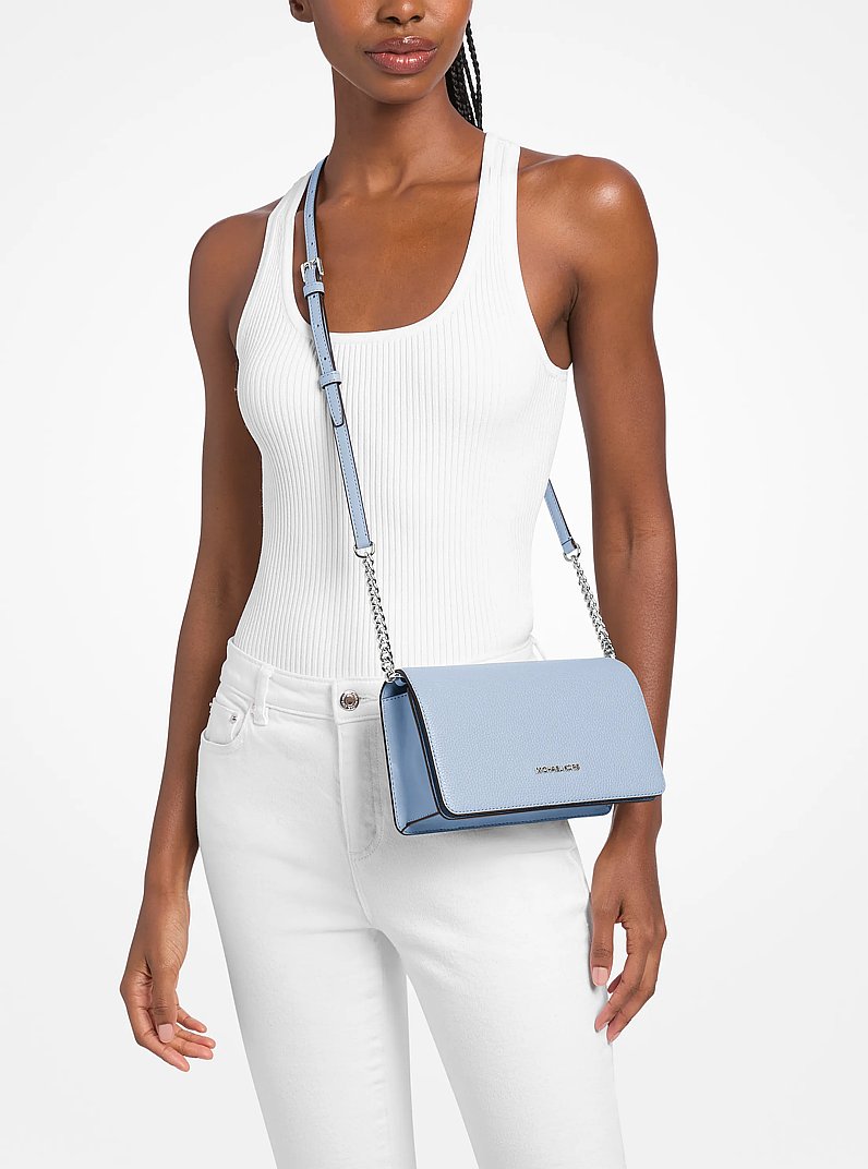 Jet Set Travel Medium Pebbled Leather Crossbody Bag in PALE OCEAN | Michael Kors