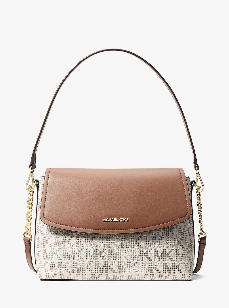 Borsa a spalla Ida convertibile con stampa logo in VANIGLIA/CUOIO | Michael Kors