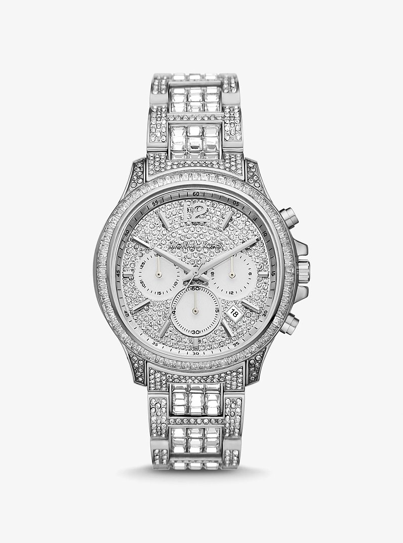 Limited-Edition Oversized Sage Pav&eacute; Silver-Tone Watch in SILVER | Michael Kors