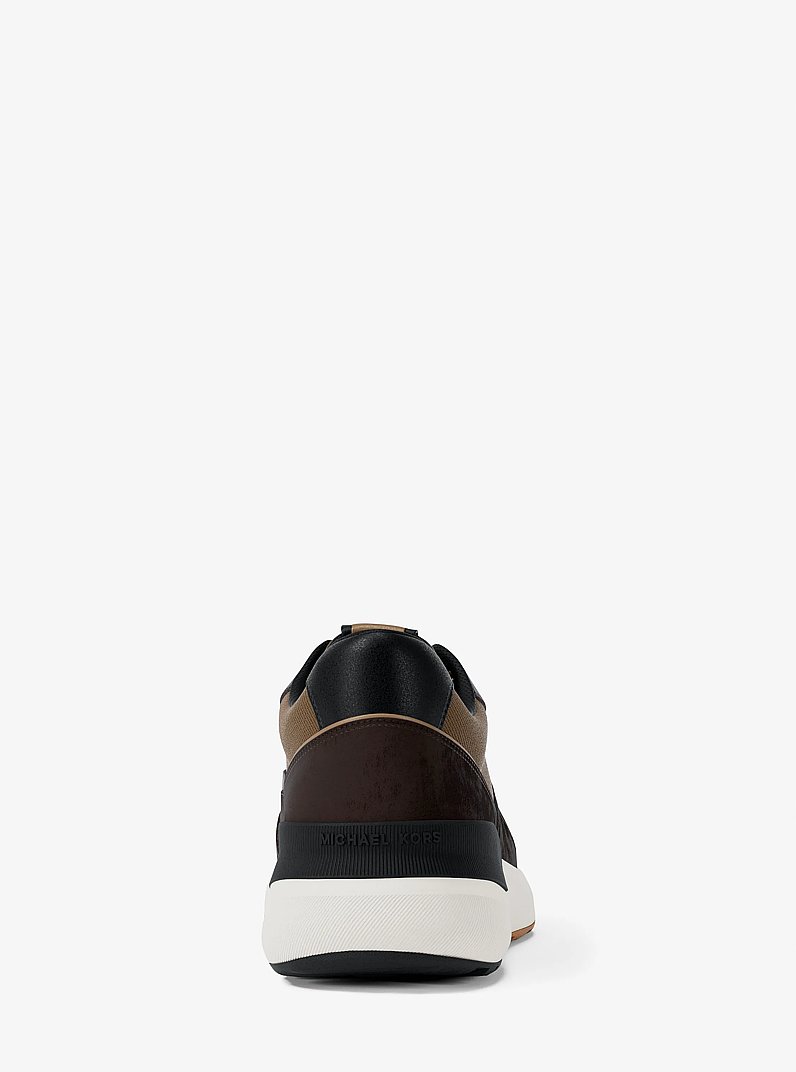 Trevor Leather and Corded Twill Trainer in CHOCOLATE COMBO | Michael Kors