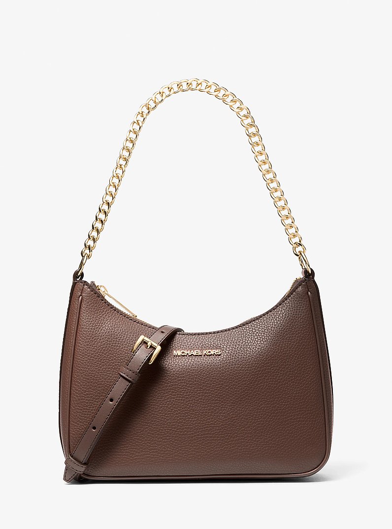 Jet Set Large Pebbled Leather Convertible Crossbody Bag in BLACK