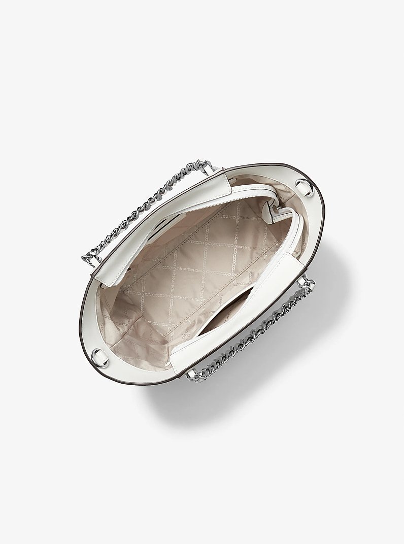 Westley Small Pebbled Leather Chain-Link Tote Bag in OPTIC WHITE | Michael Kors