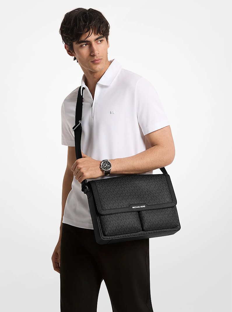 Pacey Medium Signature Logo Messenger Bag in BLACK | Michael Kors