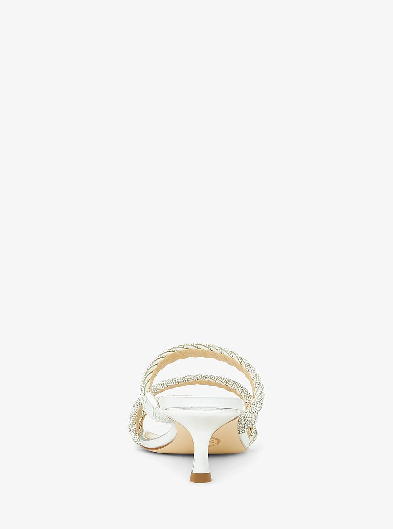 Celia Embellished Metallic Kitten Sandal in SILVER | Michael Kors