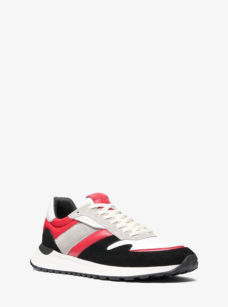 Dax Color-Block Leather and Suede Trainer in BRT RED MLTI | Michael Kors