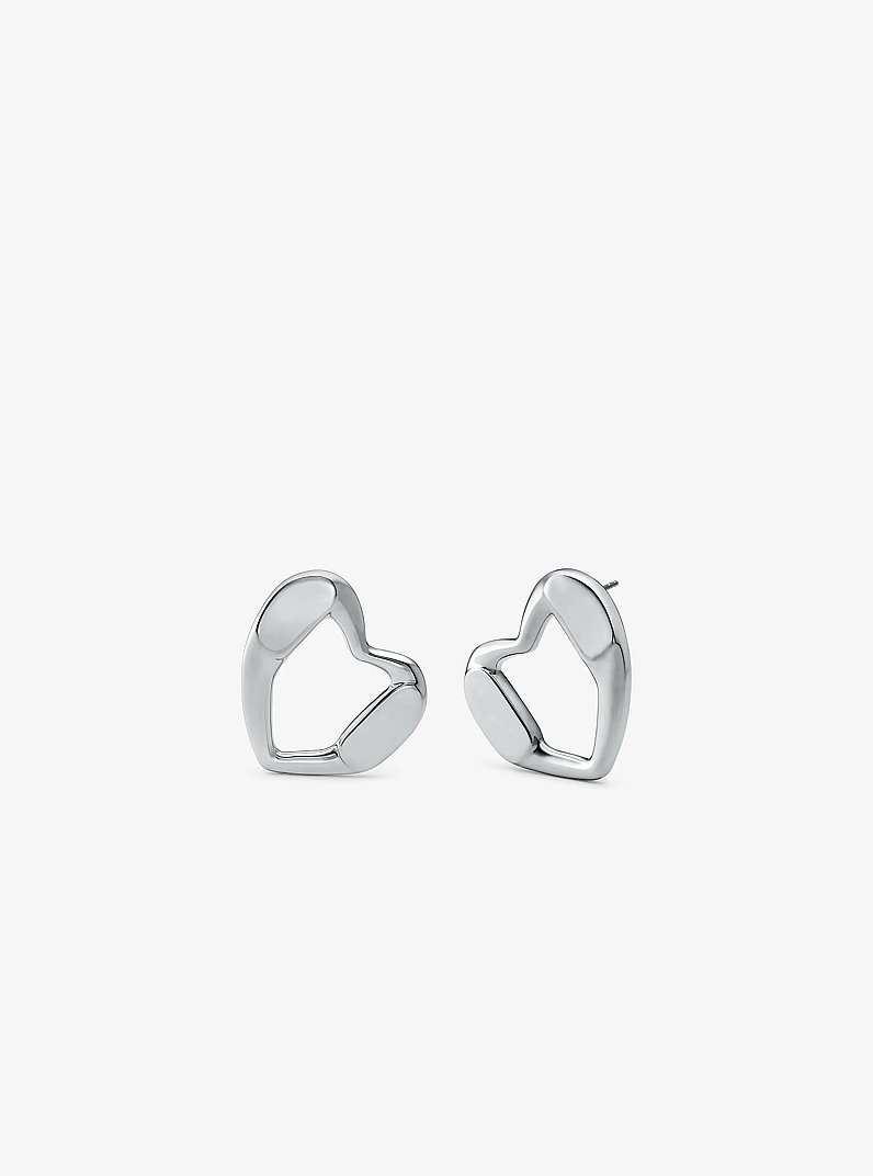Precious Metal-Plated Brass Heart Stud Earrings in SILVER | Michael Kors
