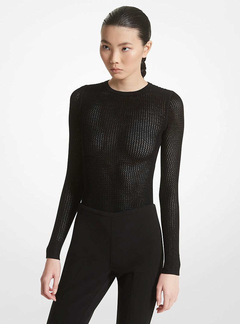 Stretch Viscose Mesh Bodysuit in BLACK | Michael Kors