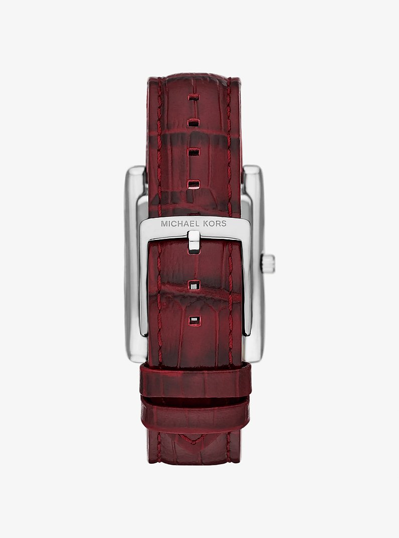 Essex Silver-Tone and Crocodile Embossed Leather Watch in OXBLOOD | Michael Kors