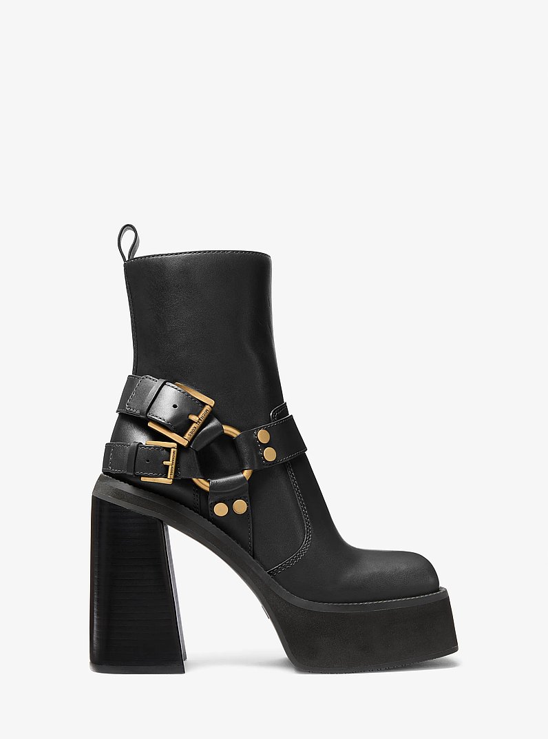Crosby Leather Platform Moto Boot in BLACK | Michael Kors