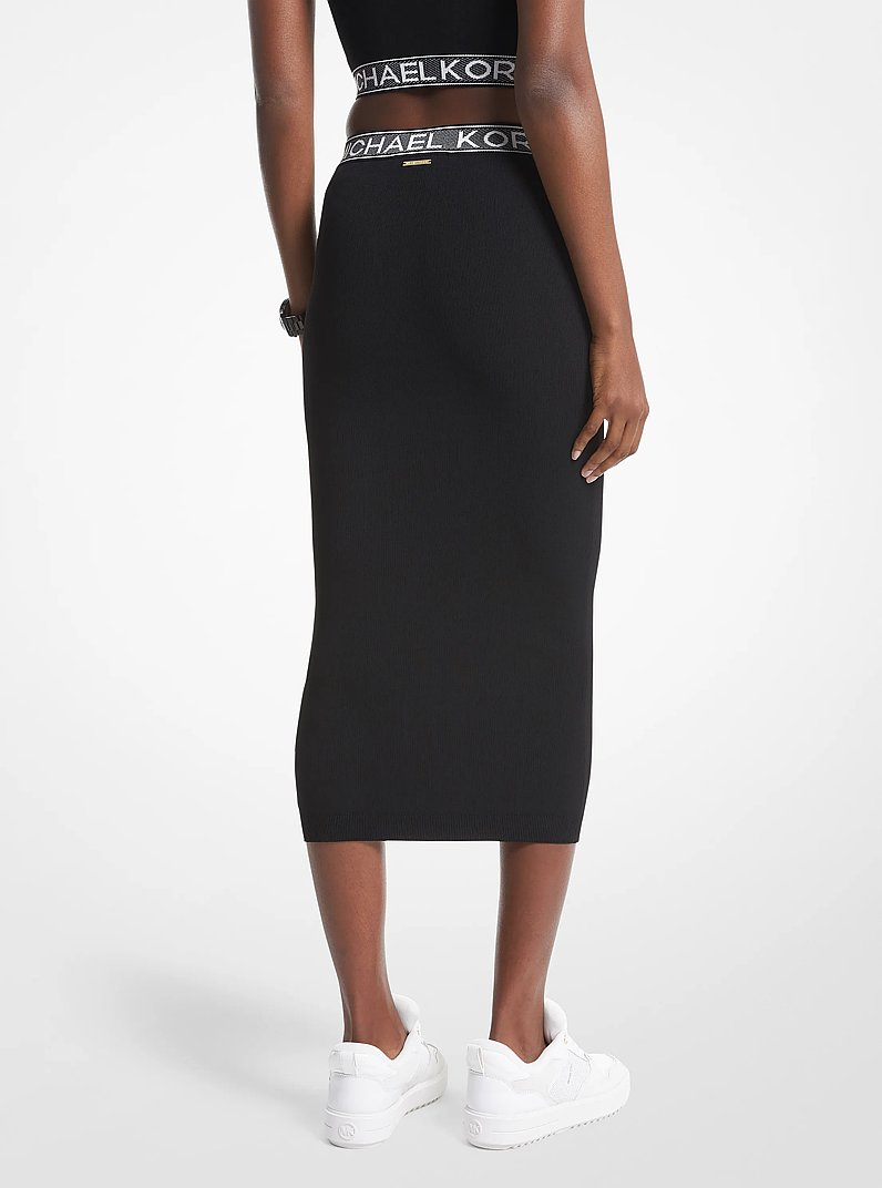 Logo Tape Stretch Viscose Midi Skirt in BLACK - Sale | Michael