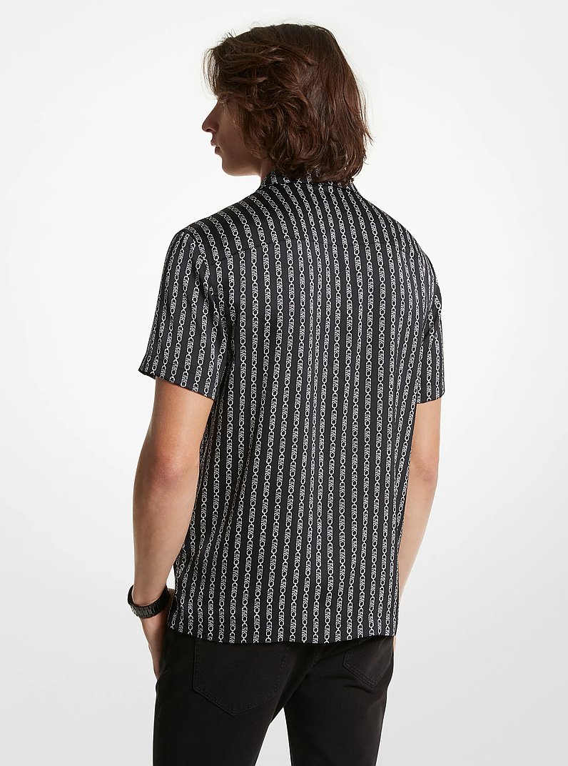 Empire Logo Striped Woven Camp Shirt in BLACK | Michael Kors