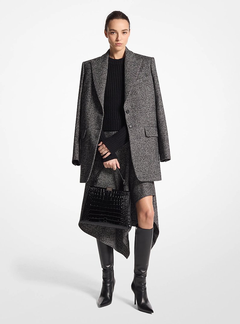 Herringbone Tweed Boyfriend Blazer in BLACK/WHITE | Michael Kors