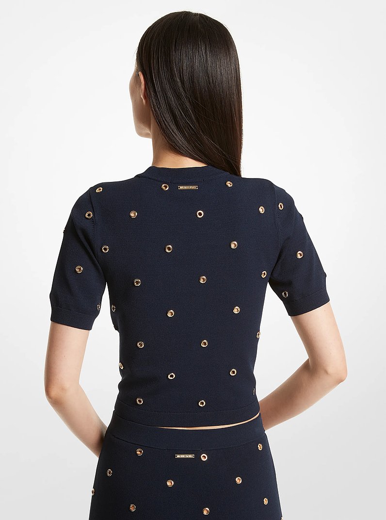Grommet-Embellished Stretch Viscose Sweater in MIDNIGHT BLUE/GOLD | Michael Kors