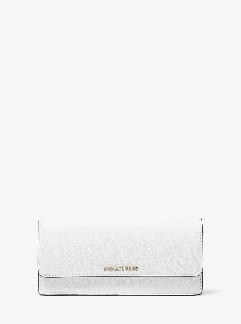 Grand portefeuille Jet Set en cuir saffiano avec bouton-pression sur le devant in BLANC OPTIQUE | Michael Kors