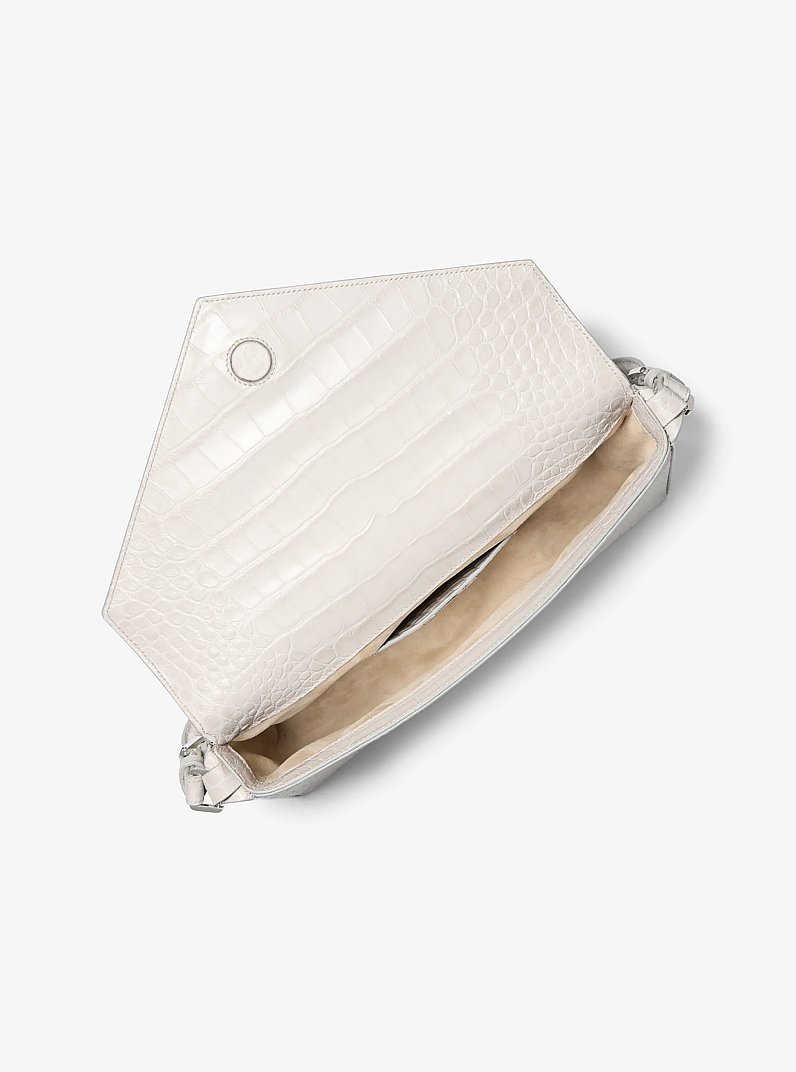 Manhatta Large Crocodile Embossed Leather Bag in OYSTER | Michael Kors