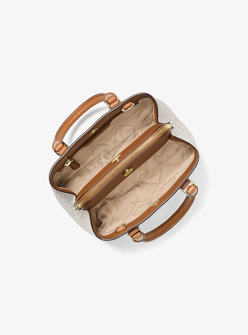 Camille Small Logo and Leather Satchel in VANILLA | Michael Kors