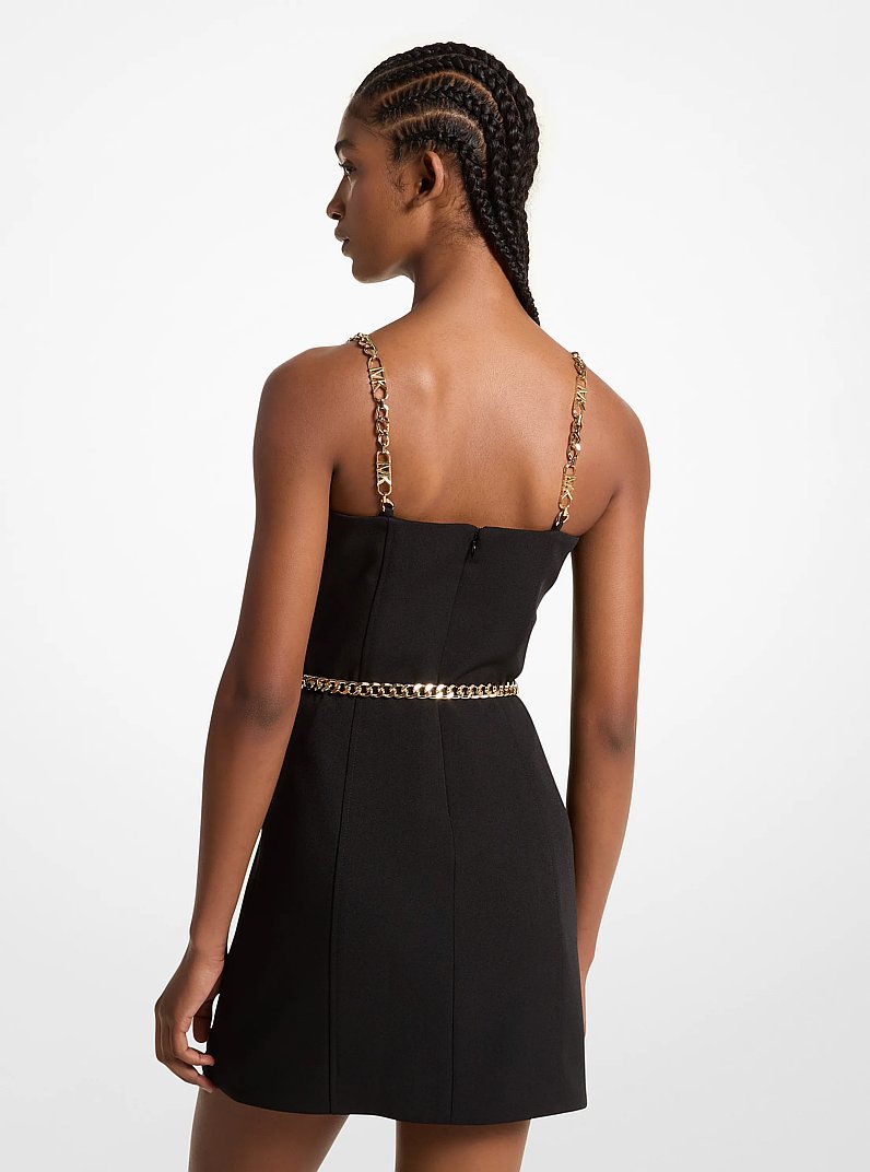 Stretch Crepe Belted Mini Dress in BLACK | Michael Kors