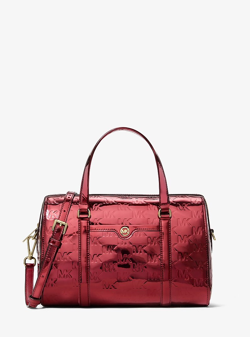 Jet Set Medium Metallic Logo Debossed Satchel in CEREZA | Michael Kors