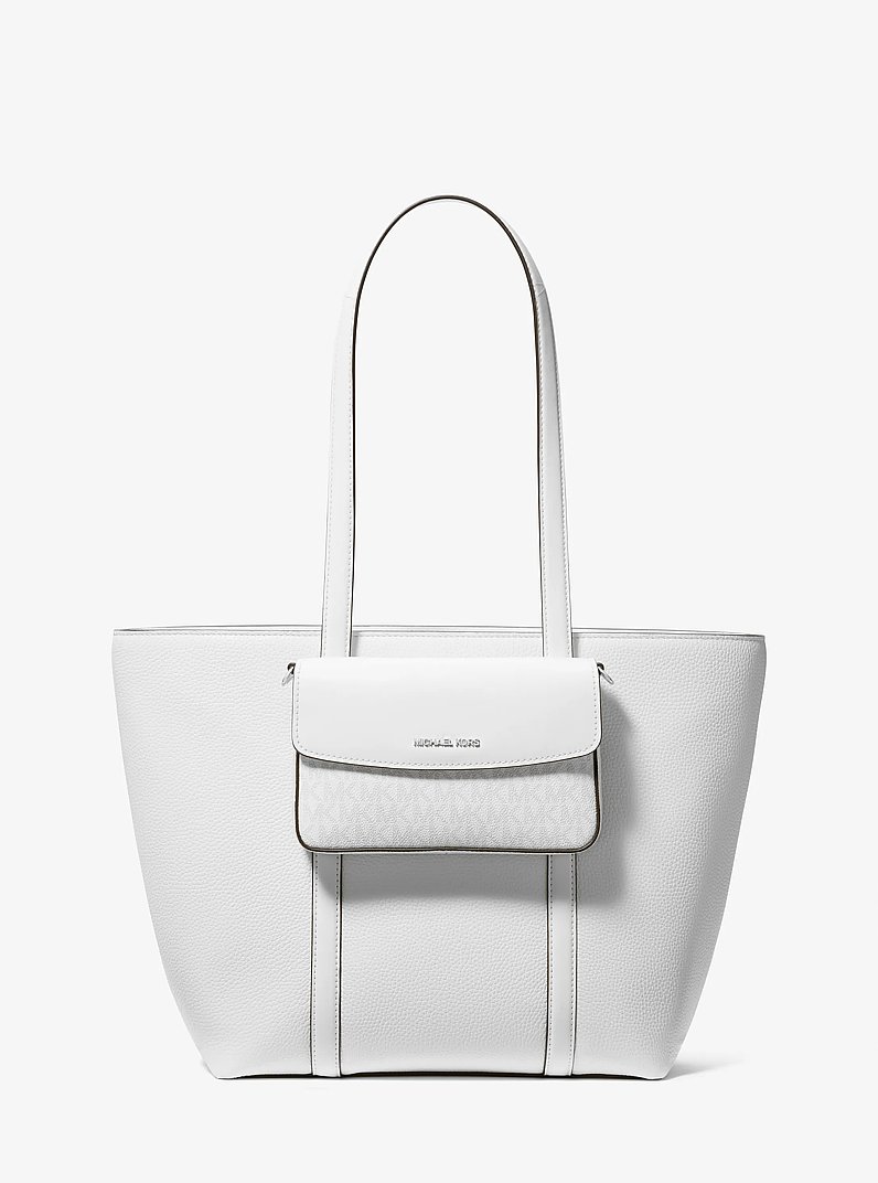 Jet Set Large 2-in-1 Pebbled Leather Tote Bag in OPTIC WHITE | Michael Kors