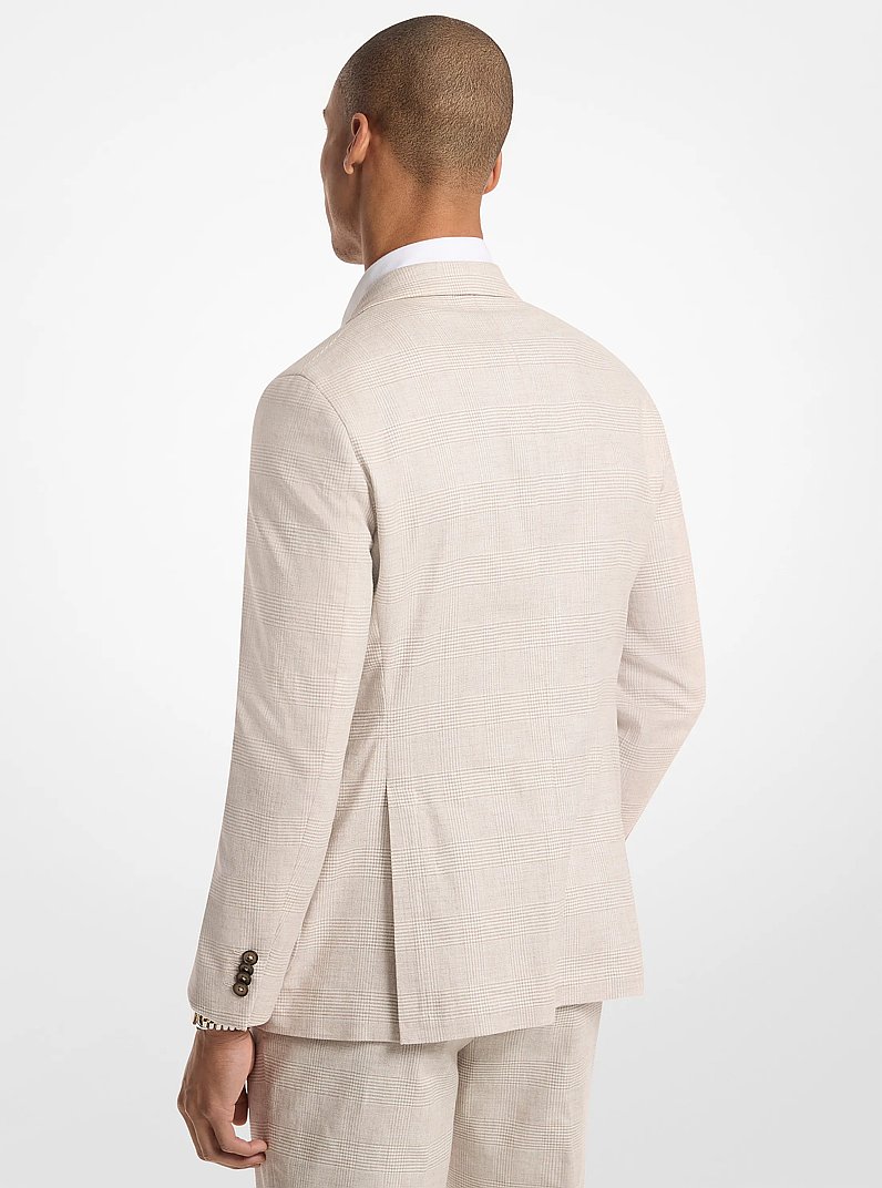 Checkered Stretch Cotton and Linen Blend Blazer in BEIGE | Michael Kors