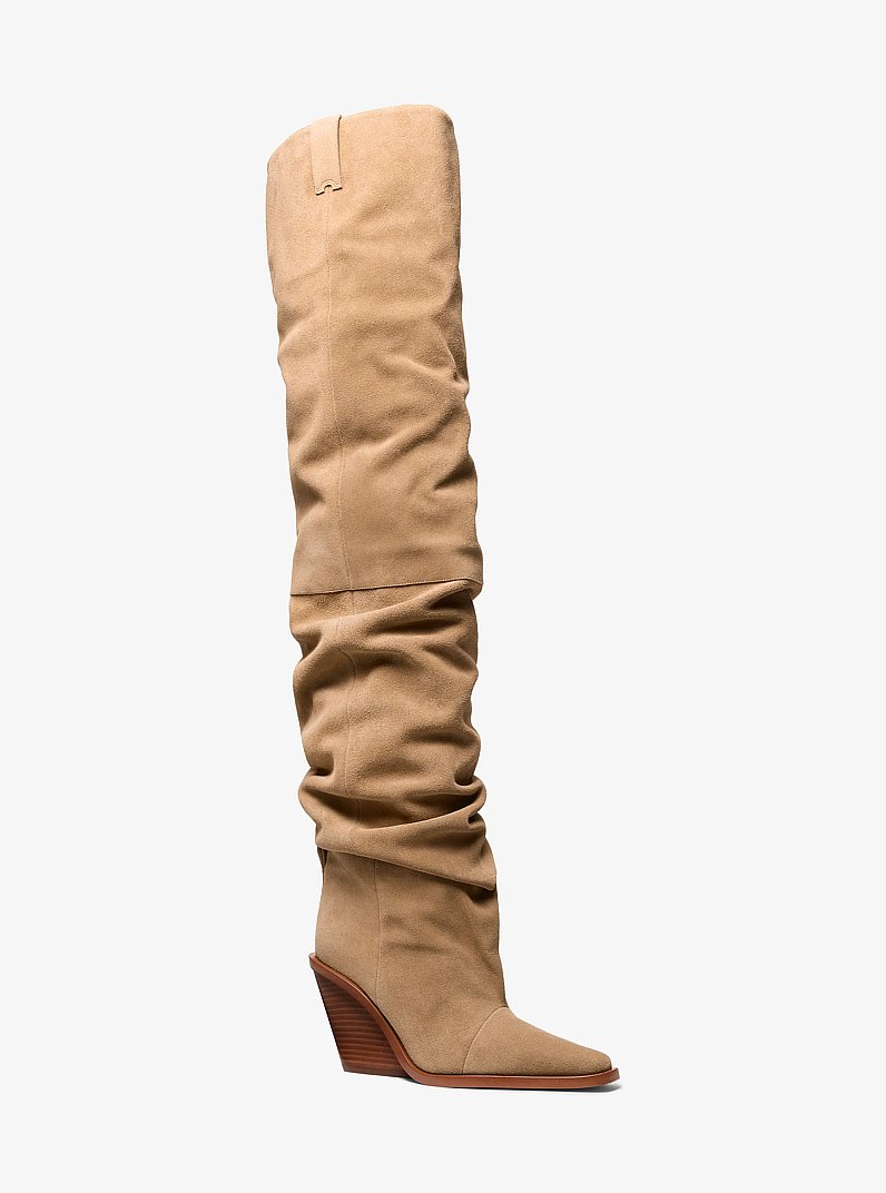 Noemie Suede Over-the-Knee Boot in HUSK | Michael Kors